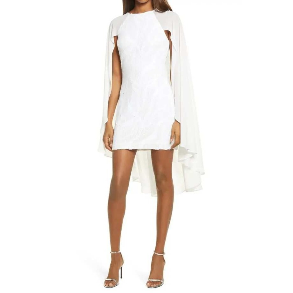 One33 Social White Sequin Cape Minidress Size 10 Bridal Cocktail Sheath